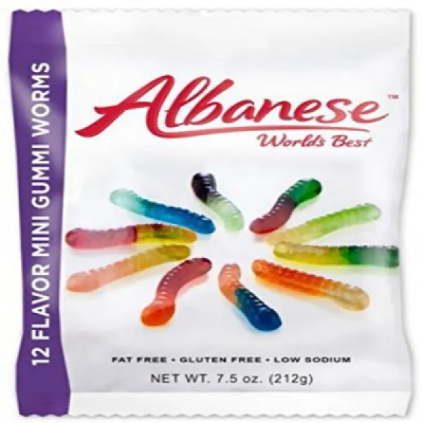 Albanese World's Best 12 Flavor Mini Gummi Worms 7.5 Oz. 212g 알바니아 세계 최고 12 가지 맛의 미니 감미 벌레 212 1