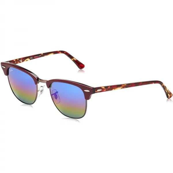 Ray-BanRB3016 ClubmasterSquareSunglasses 금속성 다크 Bronze/BlueRainbowFlash 49mm