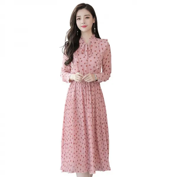 솜솜스토어 수입 서클 도트 프릴 주름 플레어 쉬폰 롱 원피스