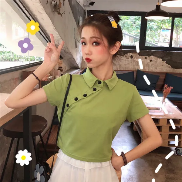 여성 휴가철 바캉스룩 크롭 반팔티 인스 초토 그린티 반팔 여성 2019 백허그 크롭탑 하