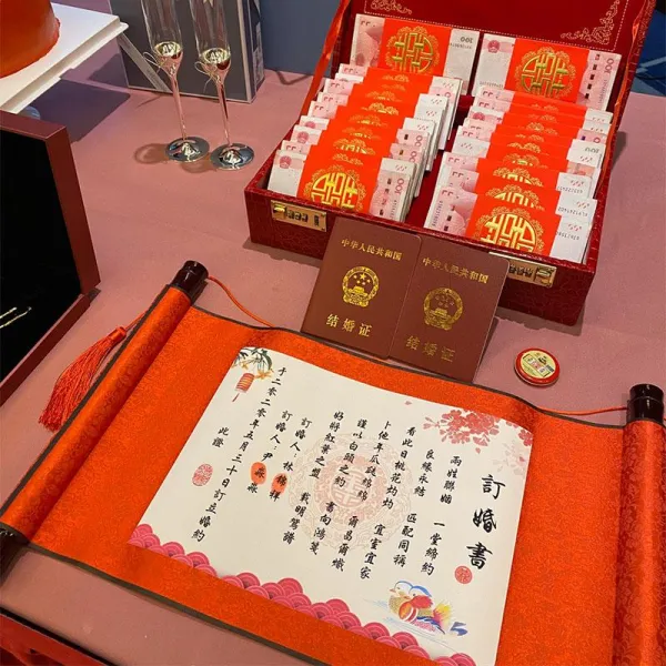 약혼서 아래에 발령 받아 차이나 퀄리티 맟춤제작 기념 선물하다 날짜 청첩장 약혼함 책 중국식, 주문 비고남기기 주석함 버전 와 맟춤