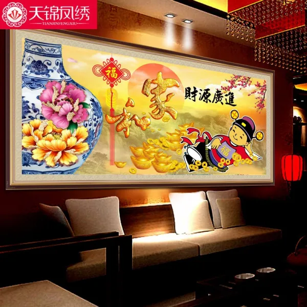 찐찐상회 십자수완성수 장사 번창함 다이아몬드 그림을 그렸다 재원이 넓다 돈을 벌다 신 스티커 거실 사각드릴 만추 원추 240 *90cm 수입 큐브 원추 /