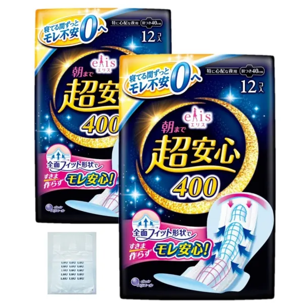 [2봉 + 덤] 엘리스 아침까지 초안심 400 날개 40cm (특히 많은 날의 밤) 12장 × 2봉 총 24장