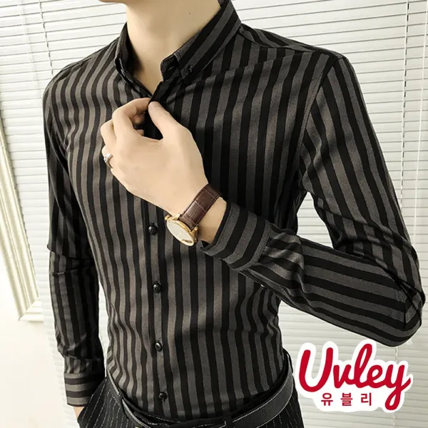 유블리 남성 스트라이프 셔츠 ~4XL 줄무늬 럭셔리 댄디룩 정장룩 오피스룩(UV216139WD)
