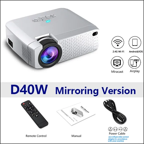 AUN LED 소형 영사기 D40W .1600 루멘 지원 HD의 이동 전화를위한 무선 동기화 전시. 가정 영화관을위한, 01 D40W_03 Russian Federation