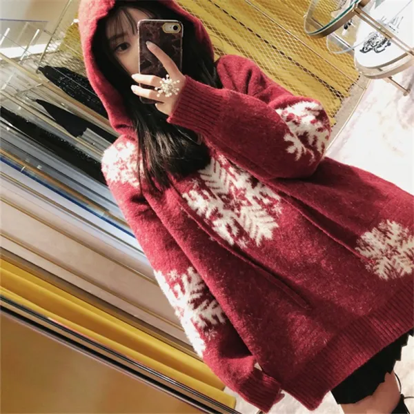 856번 스웨터녀 가을 겨울 빅후드 오버핏 크리스마스 하프코트 노련미 풀 오버Z
