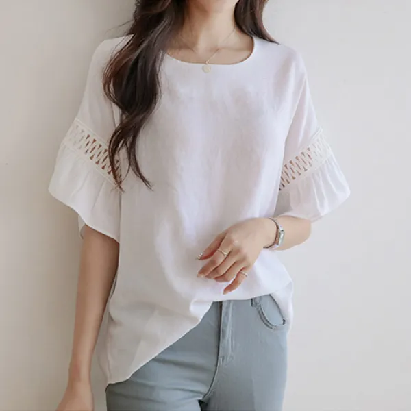 캣츠로맨스 니아 소매 레이스 블라우스