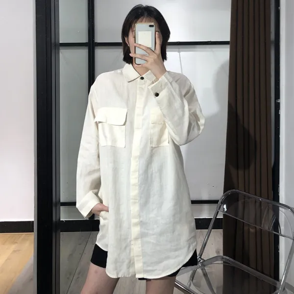 하오타오 루즈핏남방 셔츠 식체 가게 내수판매 스타일 솔리드 무지 히든 양식 단추 와이드 루즈핏 롱 1226