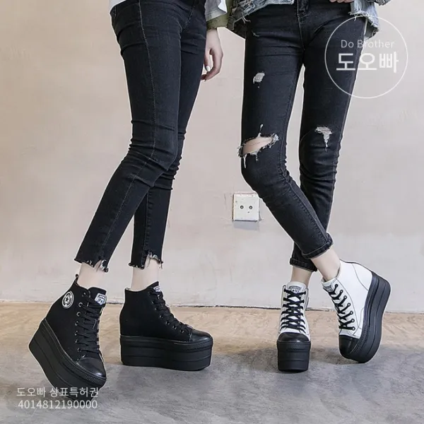 도오빠 여성 키높이 하이탑 스니커즈 캔버스 단화 여자 신발 12cm 높은굽 하이힐 캐주얼 키높이운동화 키높이스니커즈 키높이단화 캔버스키높이 키작녀 봄 여름 가을 20대 30대 컴포트 경량 발편한 속굽