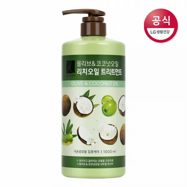 [신세계TV쇼핑]LG생활건강 엘라스틴 올리브 코코넛 리치오일 트리트먼트 1000ml x1개, 1, 올리브 코코넛 트리트먼트1000ml