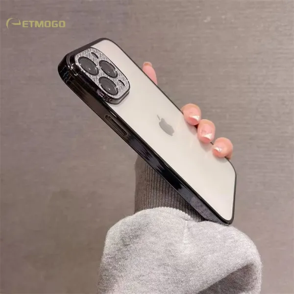 ETMOGO 아이폰 13 pro max 케이스 아이폰13투명케이스 전기 도금 패션 장식 렌즈 전면 보호 파손 방지 기름때 방지 구멍의 위치가 정확하다