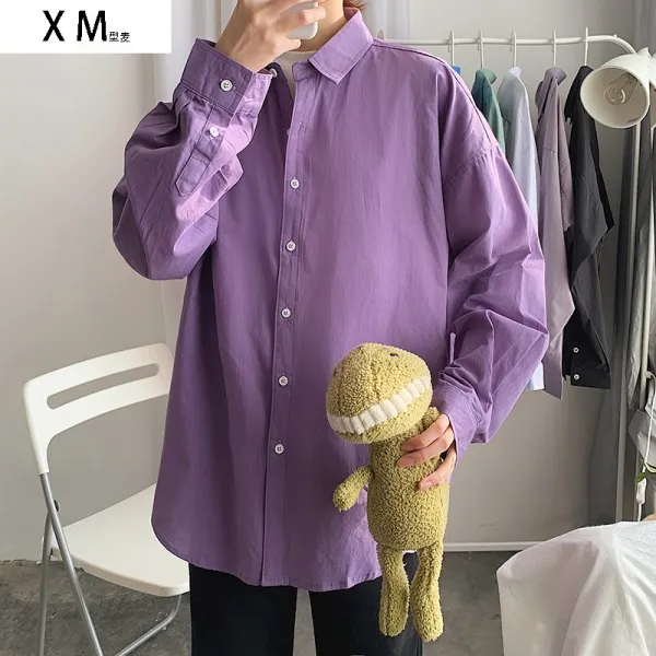 Ulzzang 셔츠 남학생 문예 순색 계열 보석 블루 insbf 慵 게으름 여 코트 동정, 스톡