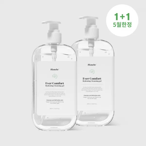 [1+1]블라우쉐 에버컴포트 하이드레이팅 클렌징젤 280ml 버블프리 오일프리 저자극 약산성 클렌징밀크 보다 산뜻한 에스테틱 약산성 마이크로바이옴 눈시림없는 비건 클린뷰티 보습