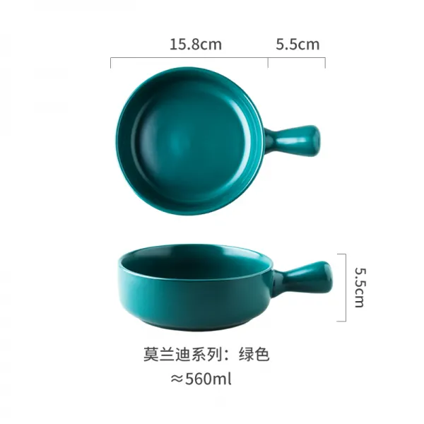 손잡이다 도자기 베이킹 노르딕 아침공기 가정용 독창적 샐러드바 있음 그릇을 깨뜨리다 굽다, 피코크그린