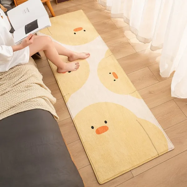 Linzheng만화 두꺼운 모조 캐시미어 침실 침대 옆 담요 침대 앞 긴 깔개 사랑스러운 담요 기계세탁 가능, 오리를 구경하다
