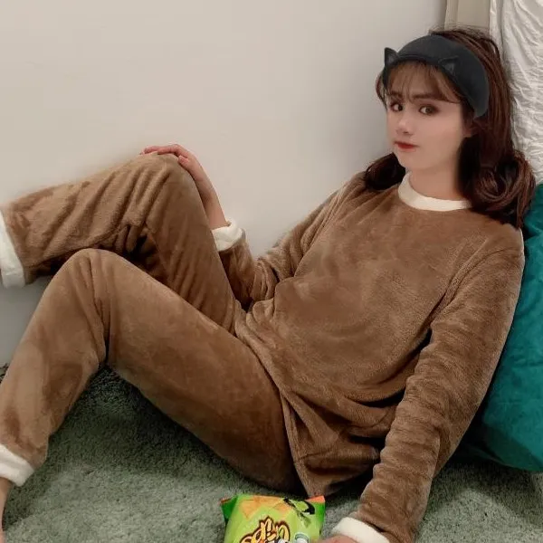 테라우드 융털 밍크잠옷 수면잠옷 세트 브라운