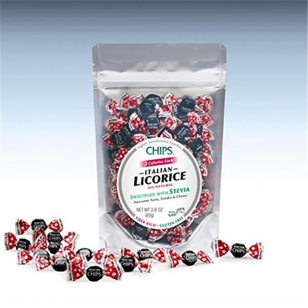 Chipurnoi STEVIA 65 카운트 재판매 가능한 파우치를 포함한 칩거노이 칩 감초 Chips LICORICE WITH Count Resealable Pouch