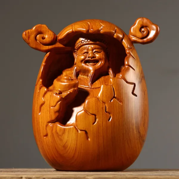 자주 사람 을 모 으 고 화 리 나무 조각 재신 어르신 이 나무 재질 조각 재신 불상 자택 거실 사무 데스크 톱 장식 점 포 를 개업 하고 선물 을 하 는 풍수 선물 정조 높이 30cm