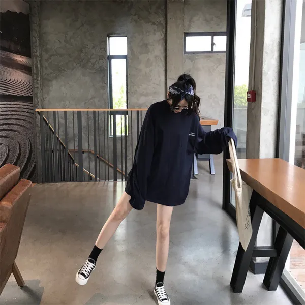 CHIC 초 가을 계절 옛적 감명받다 홍콩무드 BF무드 와이드 루즈핏 티셔츠 여성 MSCHF트렌드