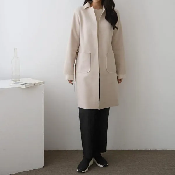 허리리본 포켓 코트 1041663 OUTER 모직 울코트 블랙 Black 밤색 Chestnut brown 아이보리 Ivory