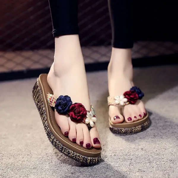 위파인더 초토 수제화 꽃 슬리퍼 여 미끄럼 방지 웨지 비치 슈즈 캐주얼 조리