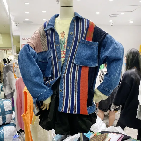 데님셔츠 여성 가을 패치워크 블러킹 거지 깁다 덩어리 스타일리쉬 슬림핏 와이드 루즈핏 트렌드
