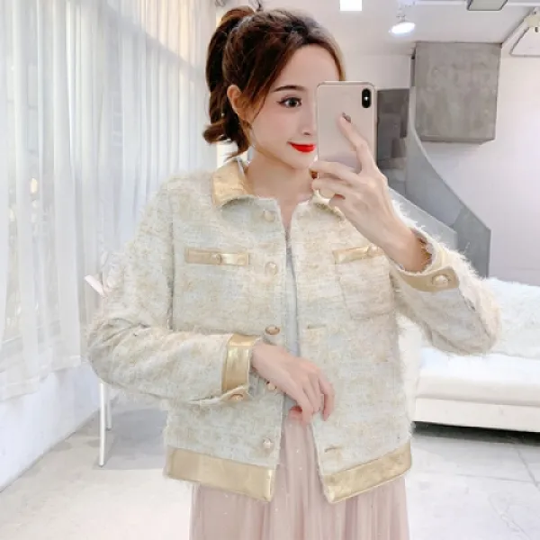 뭐있나 트위드 재킷 분위기의 트렌디한 정장 루즈핏 캐주얼 코디카라 모직 카디건 S