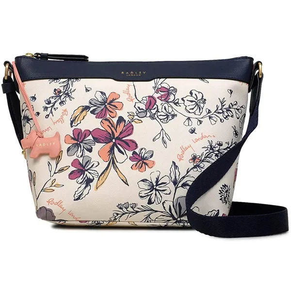 radley 런던 개략적인 꽃 피복 캔버스 crossbody