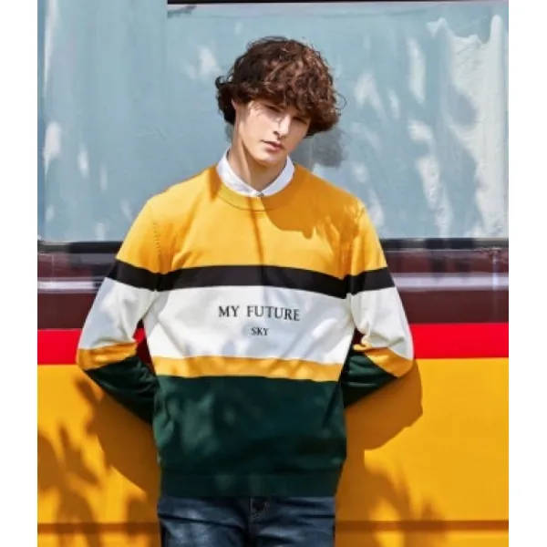 opening2 남자 레터링 니트 능청 남성 브이넥 울혼방 카디건 ON-000050257