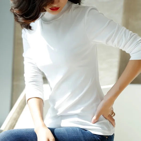 온고을샵 슬림폴라티셔츠 새의 뒷날 숏 반폴라 레이어드 그린 이너티셔츠 여성 롱슬리브티 겨울 가을 니트 상의 이너웨어