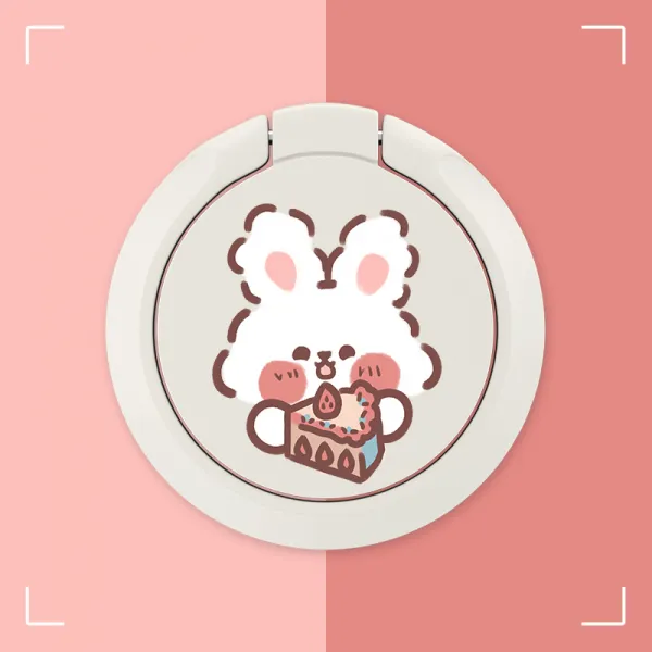 Jun.08 5번 휴대폰 거치대 귀여운 캐릭터 케이스 거치대 반고리 아이보리 남녀 커플 ins 게으름뱅이낙착방지식 회전 셀카 추극 마그네틱 토끼 낱개Z, 3_[아이보리 - 딸기 디저트 토끼 받침대] 컬 렉 션
