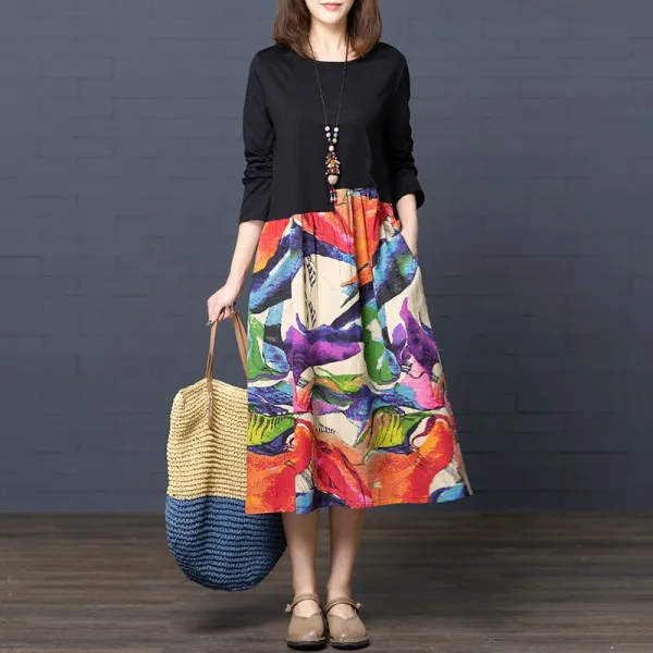 중년 고급 프린팅 원피스 아임심플