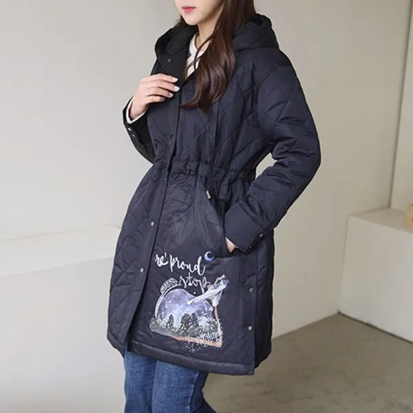 [옷자락] 여자 가을 겨울 따뜻한 누비 퀄팅 모자티 패딩 점퍼