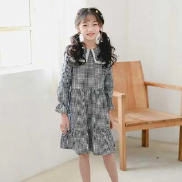 러브홀릭 체크 무늬 롱 스커트 여아 긴팔 원피스 봄옷 2020 한국판 체크 LH-000091792