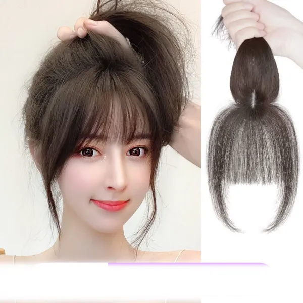 앞머리 에어 가발녀 내추럴 헴라인 에뮬레이션 가발편 머리 꼭대기에서 재발급하다. 머리 위로 흰색을 가리다., 앞머리를 손질하다., 라이트브라운