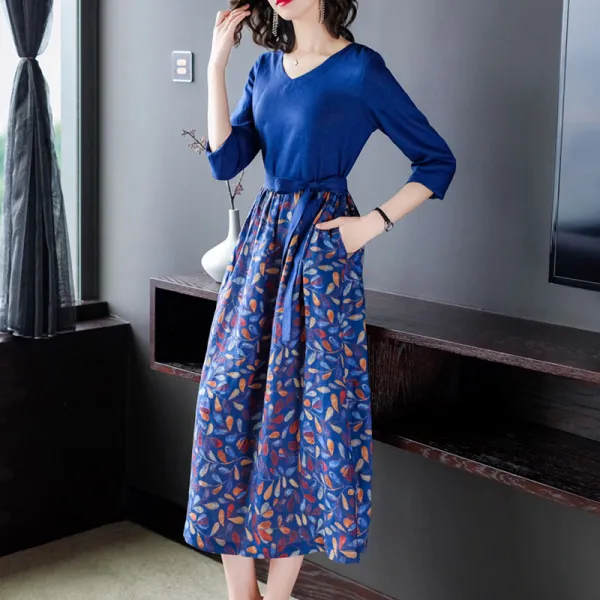 하다맘 하프기장원피스 플라워 마원피스 여성 허리보정 슬림핏 초 가을 룩 귀부인 무릎넘어 롱