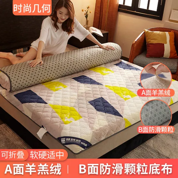돌침대용 돌침대 흙침대 토퍼 100988 어린 양 벨벳 매트리스 겨울 보력 보온 가정용 스폰지 쿠션 학생 기숙사 단일 부드러운 쿠션 이불 겨울, 【양 벨벳 매트리스】 패션 기하, 150x200cm 【더블 침대】