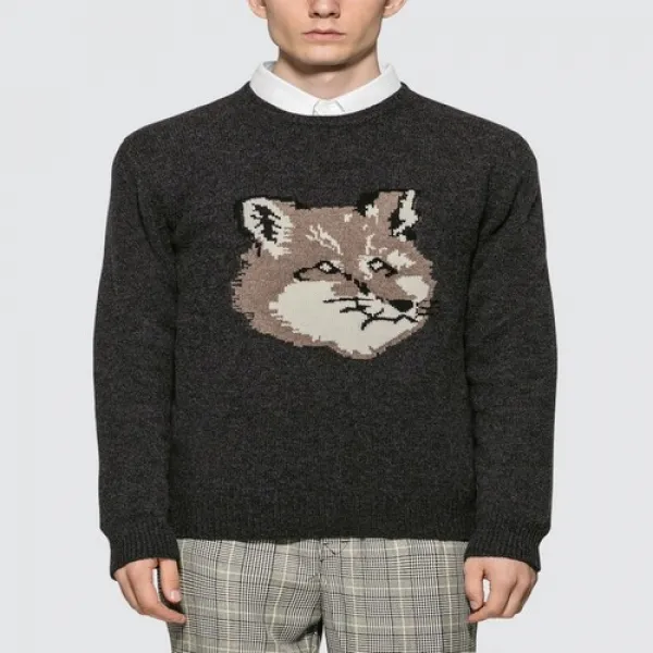  당일발송 19fw 메종키츠네 남성 폭스 해드 다크그레이 니트 Dm00516kt1016