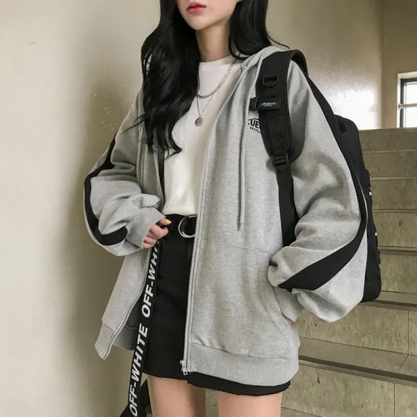 오버클래쓰 여성 오버핏점퍼 짚업 후드티셔츠 간절기 겉옷 잠바