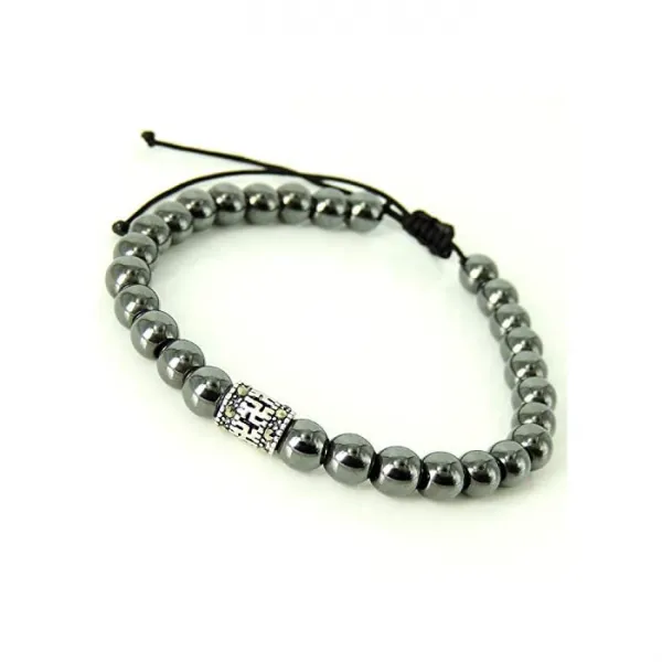 Gem & Silver Shop 발렌타인 데이 선물 검은 담석 팔찌 남녀 공통 수제 조절의 짜 링크 925 부품 백철광 포함