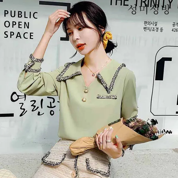 성미성방 블라우스 여 디자인 소중추 2019년 빈티지 항구 느낌의 루즈핏 긴팔 셔츠 패션X01
