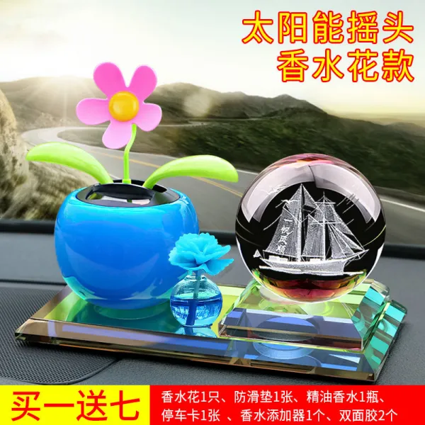 차량용시계 16좋은품질 자동차 향수 장식품 창의적인차량용품 물레방아 화장 시계 T11 블루플라워+ 향수 부드러운 승차감 후채 받침대