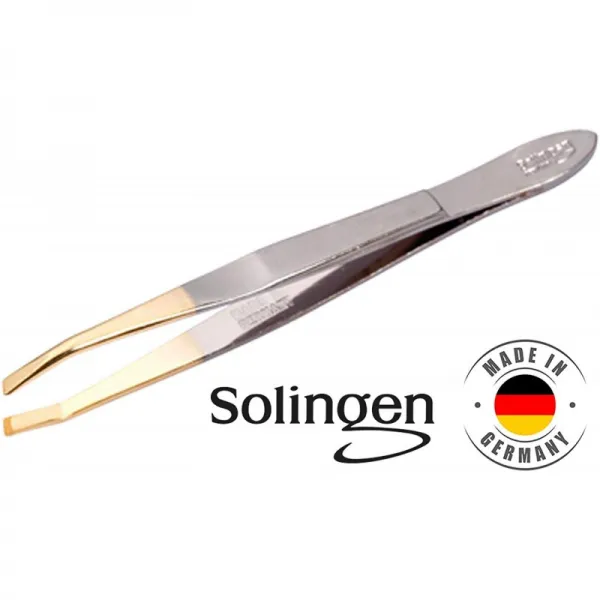 Solingen 스테인리스 스틸 경사 팁 핀셋 | 눈썹 확장을위한 최고의 모양 진 뺨 얼굴 면도 | 독일 산, 1