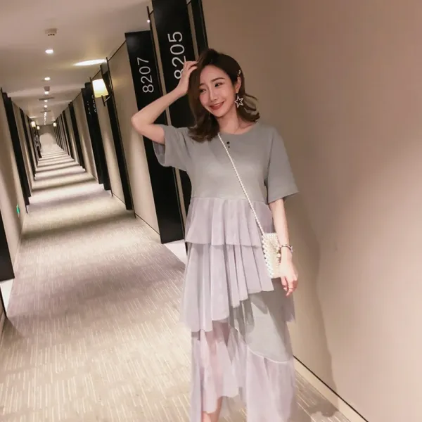 패션이루 쉬폰 프릴 빅사이즈 원피스 반팔 면 여름 바캉스 여자