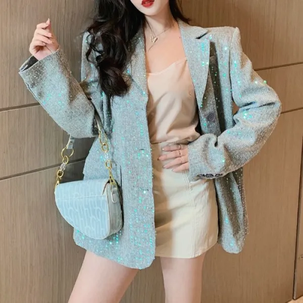 Nov.30 91번 가을 겨울 세미 반짝이 루즈핏 야상 정장 여성복습하다Z