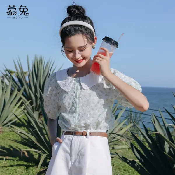 스윗 플라워 상의 여성 여름철이 색다르다 보이핏 볼륨 펀칭 플랫카라