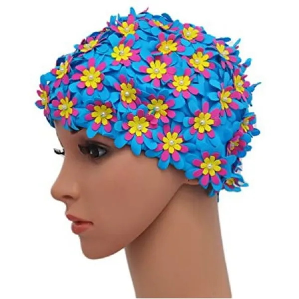 Medifier 여성용 중재자 수영 모자 꽃 꽃잎 복고풍 수영모 PROD750002498, Blue