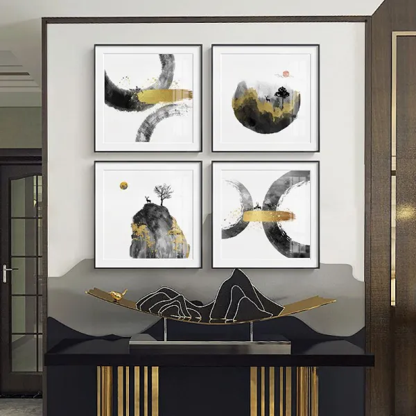 신 중국식 현관을 경멸하다 인테리림 흑백 수묵 부처님 침실 그림을 걸다 호텔 상담 가방 복도 경사금（알루미늄합금그림물통_오뭇산빼곡히들어서다 C유화그