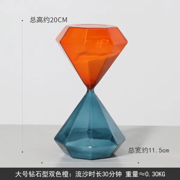 어반30 인테리어 타이머 모래 시계 모던 심플 글라스 컬러 샌드 크로노그래프 세트 60분 북유럽풍, 라지 다이아몬드 타입 투톤 오렌지 + 유사시