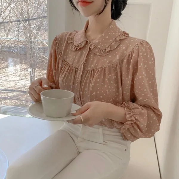 데일리 페미닌룩 플로럴 카라 블라우스 BL